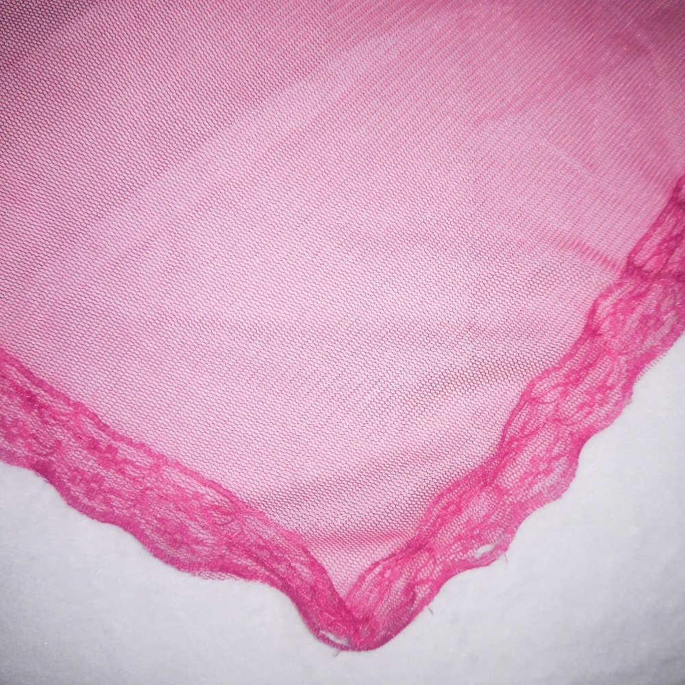 Sheer Pink Mesh Lace Handkerchief Babydoll Set O/S - Picture 5 of 7